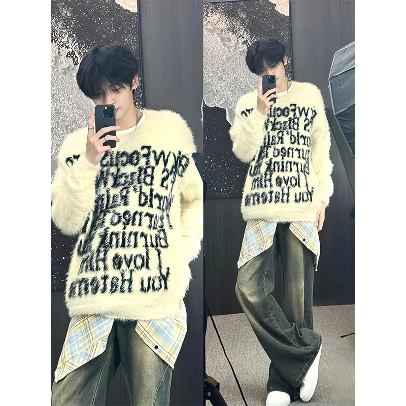 

Мягкий вязаный свитер из кашемира для мужчин, с круглым вырезом, осенне-зимний, в стиле кэжуал, из полиэфирного волокна, с длинными рукавами