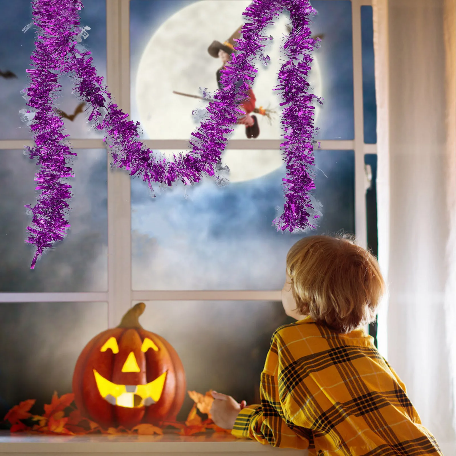 

5Pcs Halloween Decor Colorful Metallic Ghost Tinsel Garland Indoor Outdoor Hanging Spooky Party Decorations Ghost Garland