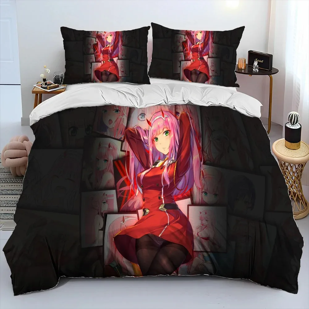 

Zero Two DARLING In The FRANXX Anime Comforter Bedding Set,Duvet Cover Bed Set Quilt Cover Pillowcase,Queen Size Bedding Set Kid