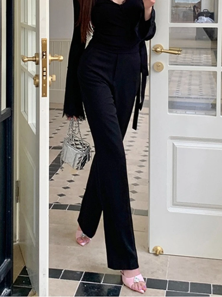 2026 Spring Autumn High Waist Straight Women Suit Pants Figure Flattering Floor Length Slim Cut Casual Versatile Long Trousers