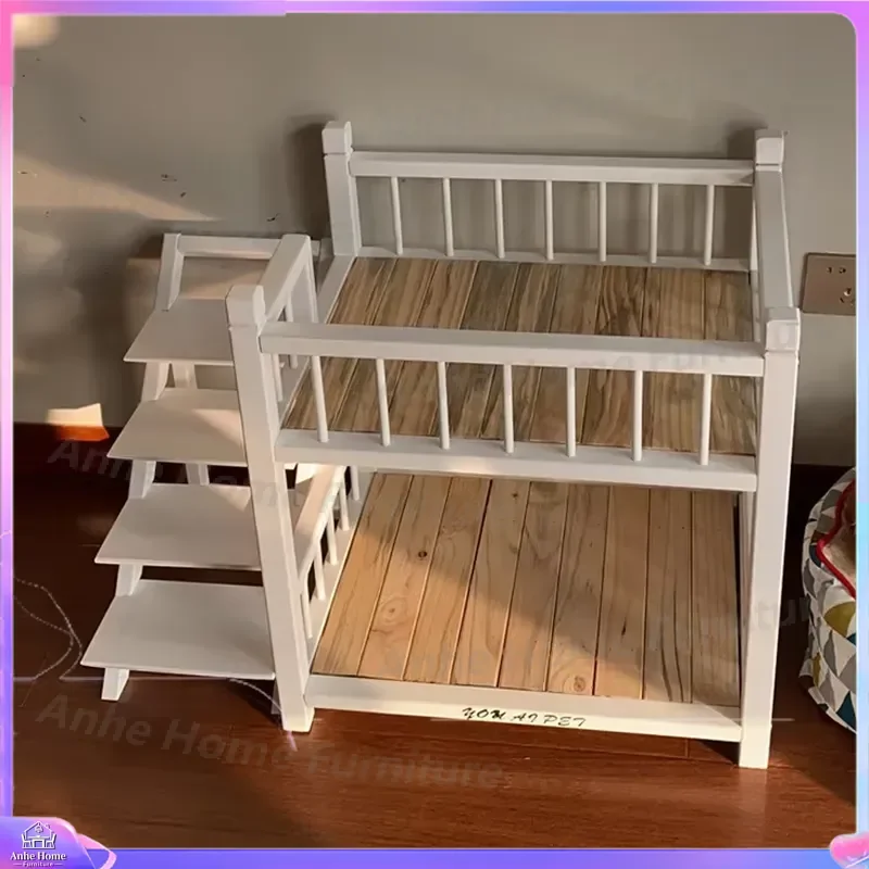 Solid Wood Pet Bunk Bed Double Dog Cat Bed Removable Washable Classic Rectangle Small Medium Size Eco Friendly Furniture