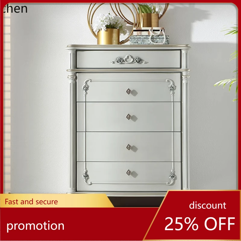 HT French solid wood chest European bedroom vertical cabinet carved drawer decorative locker
