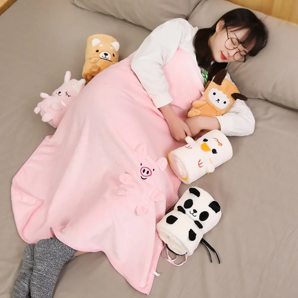 

Cartoon Air Conditioning Blanket Dual-use Comfortable Nap Blanket 100x80cm Coral Velvet Noontime Snooze Blanket Office
