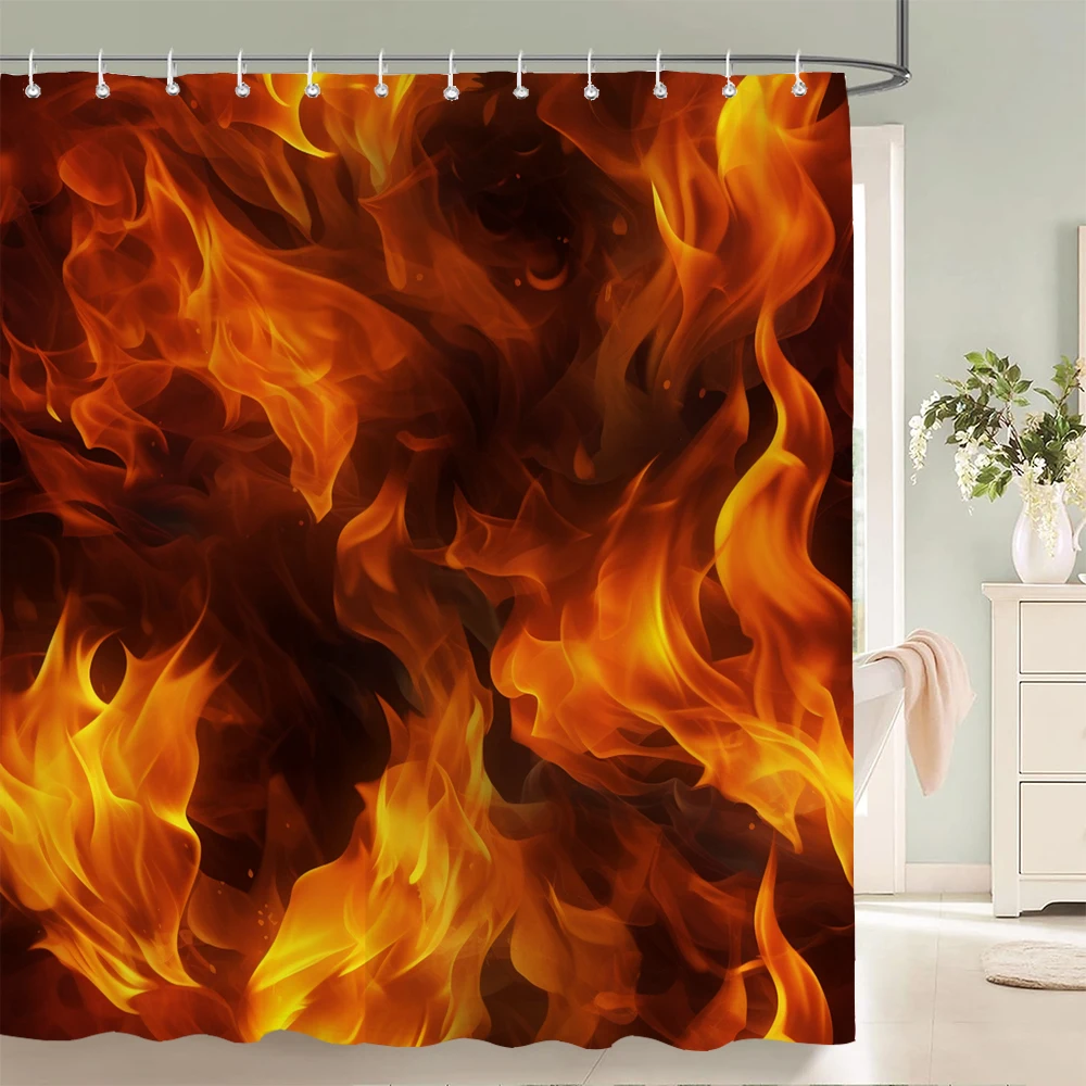 

1 pack of print shower curtain polyester cloth modern flame pattern bathroom curtains with hooks Home decoration curtain