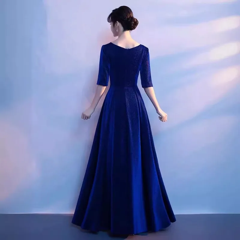 Robe de soirée élégante brodée pour femmes, col en v, à la mode, Slim, demi-manches, fermeture éclair au dos, robe longue à reflets, nouvelle collection 2026