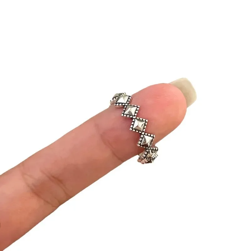 Echtes 925er Sterling silber macht alten geometrischen Rauten öffnung verstellbaren Ring für Frauen edlen Schmuck minimalist ischen Accessoires