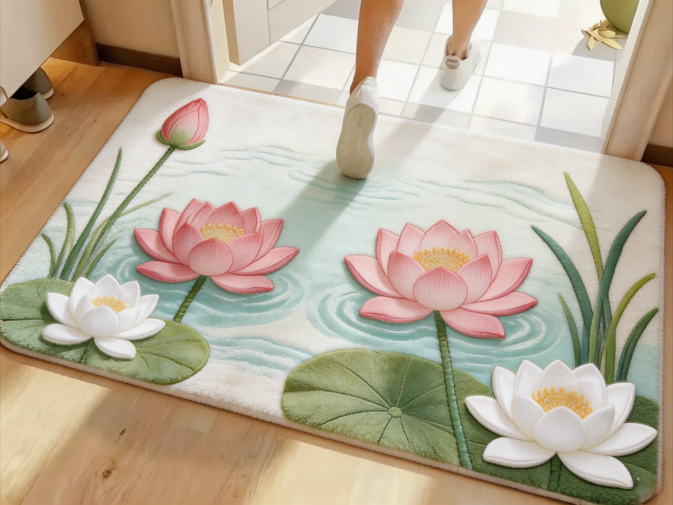 Cute Bunny Area Rug Pastel Tulip Flowers Dew Drops Oil Painting Art Print Sweet Spring Garden Graphic Rug for Living Room Space
