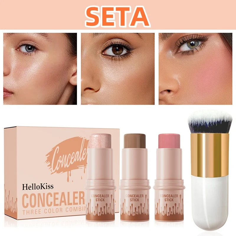 輪郭スティック、ハイライトスティック、ブラッシュスティック、輪郭ブラシの4点セット、顔の輪郭を形作る、べたつかない、防水