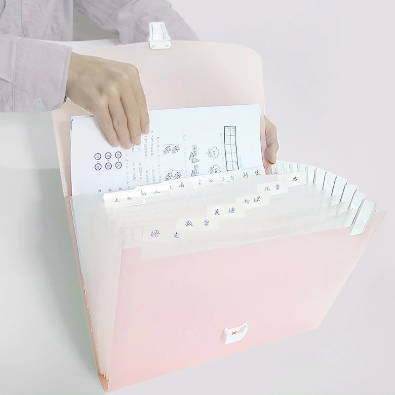 Handheld Document Files Folder Bag 7 Pockets Expandable School Test Papers Folder Multiple Colors with Sticky Index Tabs