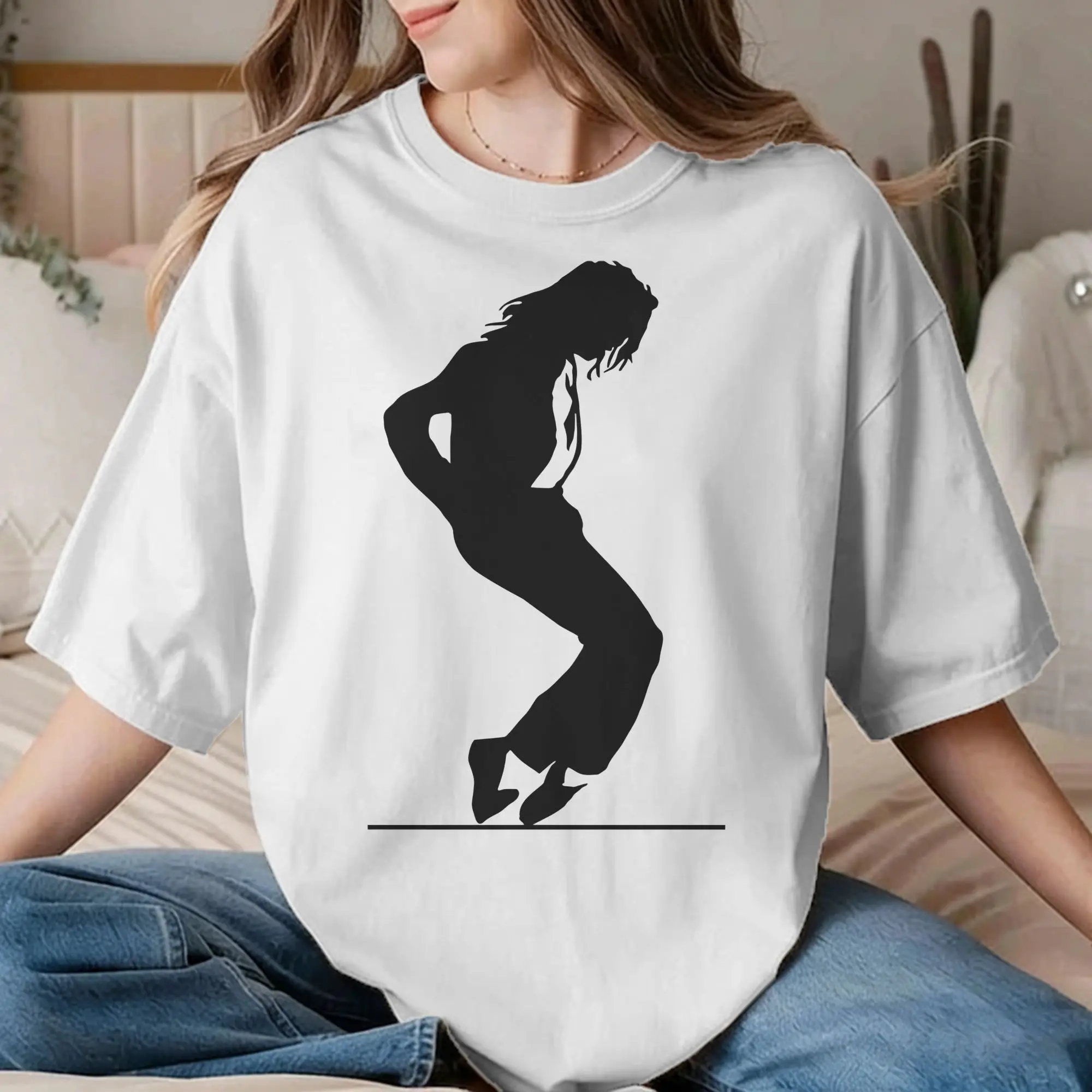 Men Women MJ Moonwalk Chibi T Shirt Music Pure Cotton Clothing Vintage Short Sleeve Crew Neck Tees Plus Size T-Shirt