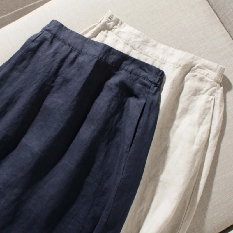 Women's Basical Cotton Linen Skirts Spring Summer Fashion Good Quality Simple Solid Color High Waist A-line Vintage Dress Female