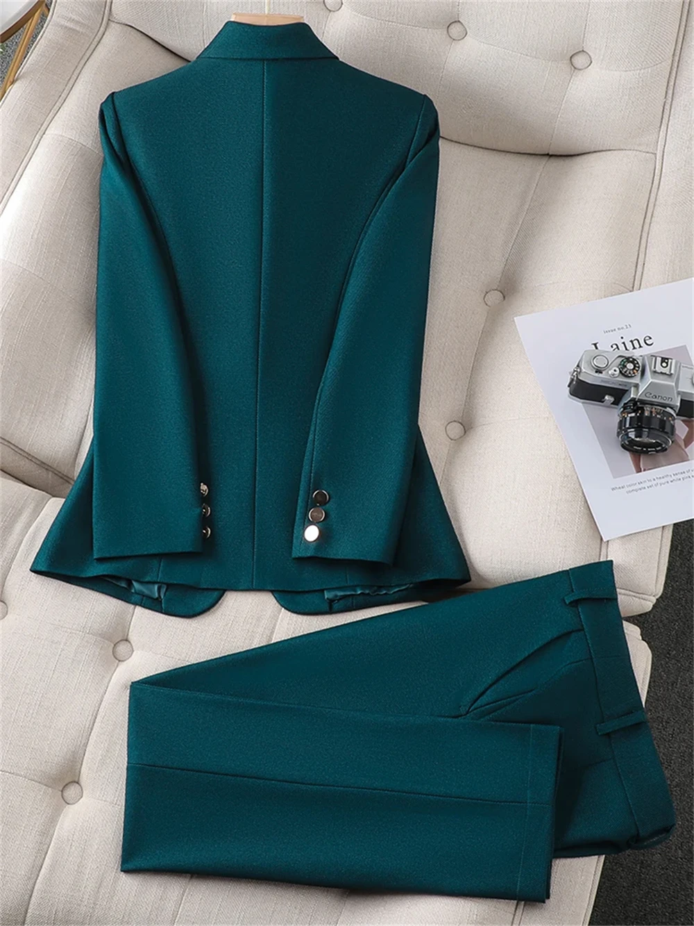 Nuovo abito da donna da donna 2 pezzi verde viola blu nero solido giacca formale pantaloni set da lavoro da lavoro femminile (giacca + pantaloni)