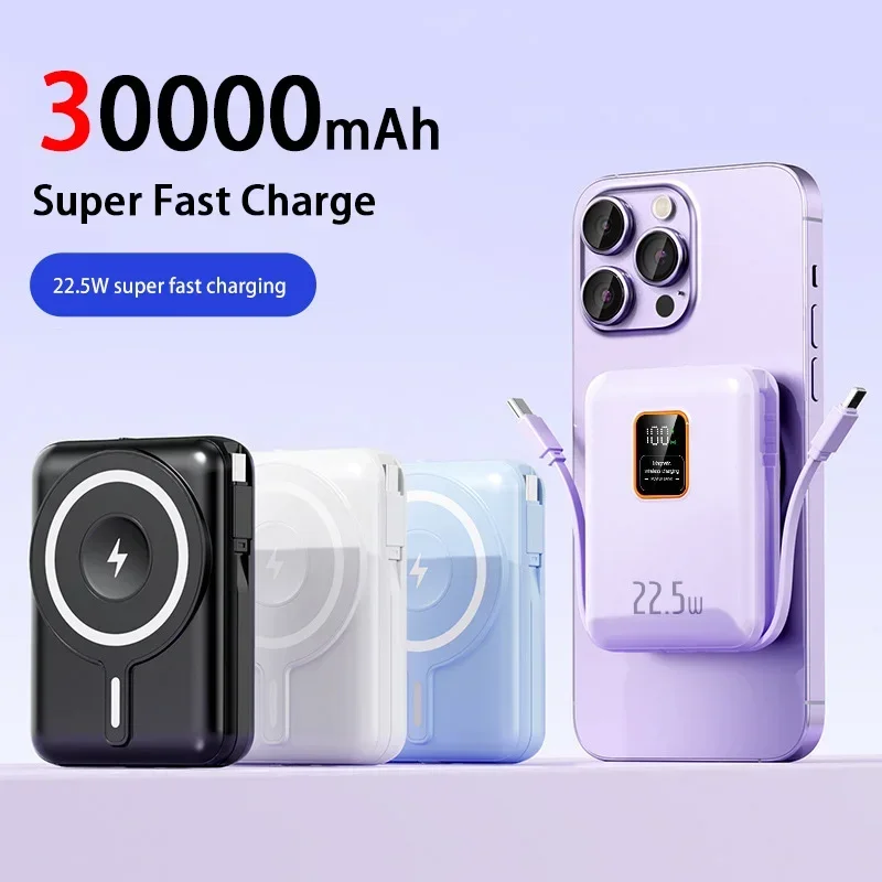 

30000mah Magnetic Power Bank 22.5W Super Fast Charging Wireless Charger Portable Powerbank For Iphone Samsung Huawei Xiaomi