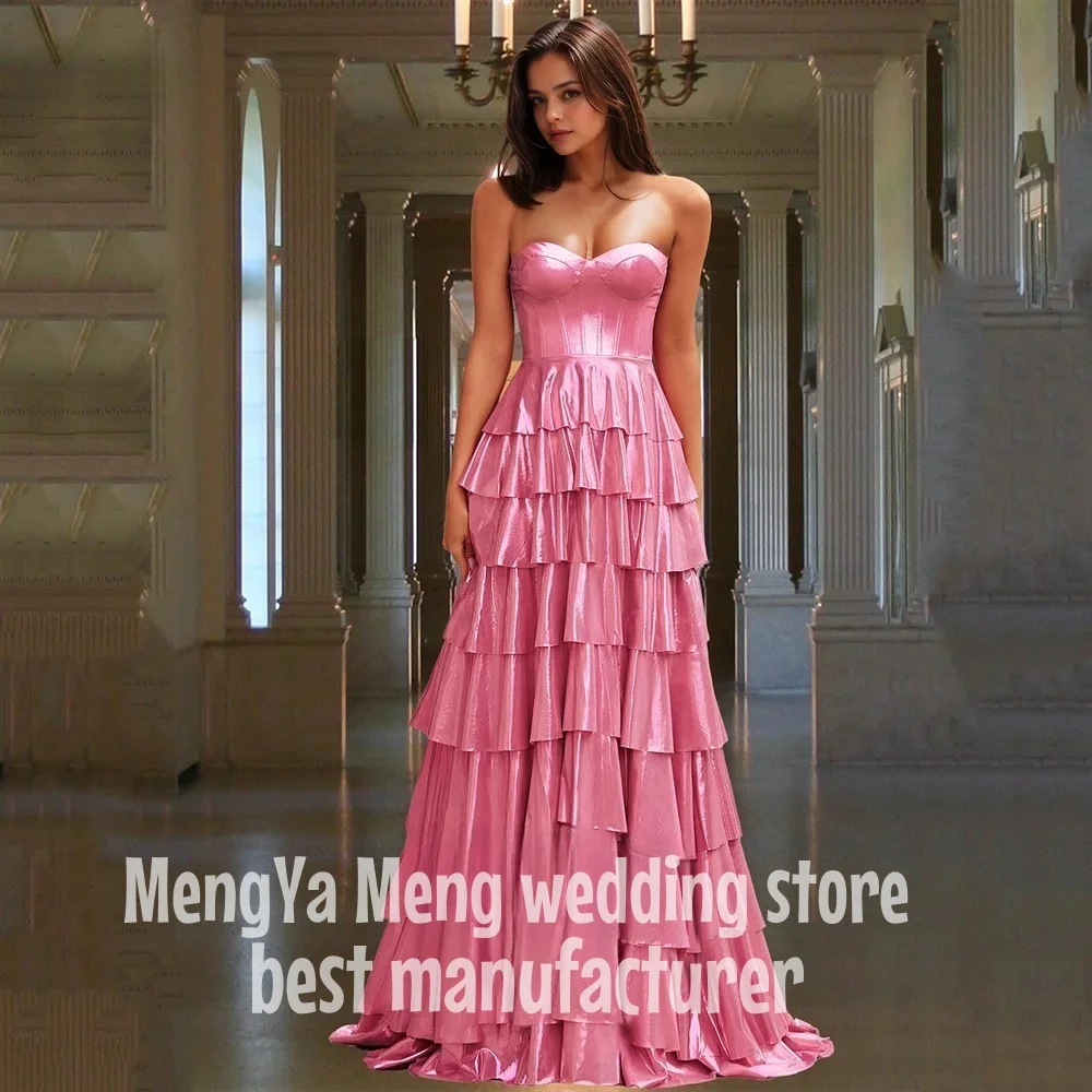 ZHUISHU-vestidos de graduación sin mangas, color rosa, sin tirantes, con volantes en capas, vestido Formal de graduación, voluminosos, hasta el suelo, vestidos de fiesta personalizados