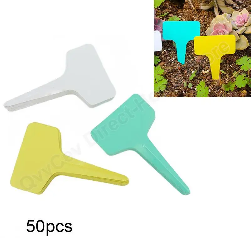 

50pcs Plant T Markers Waterproof Sign Stakes tags plastic 6x10cm Labels Flower mark Pots Plastic Writing Plate Board