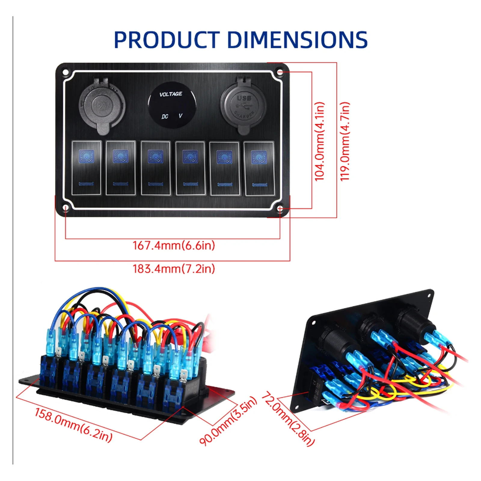 Digital Display Super Metal   4-8 Gang ON Off Switch for Boat Car Marine ATV UTV with Blue LED USB  Rocker Switch Panel