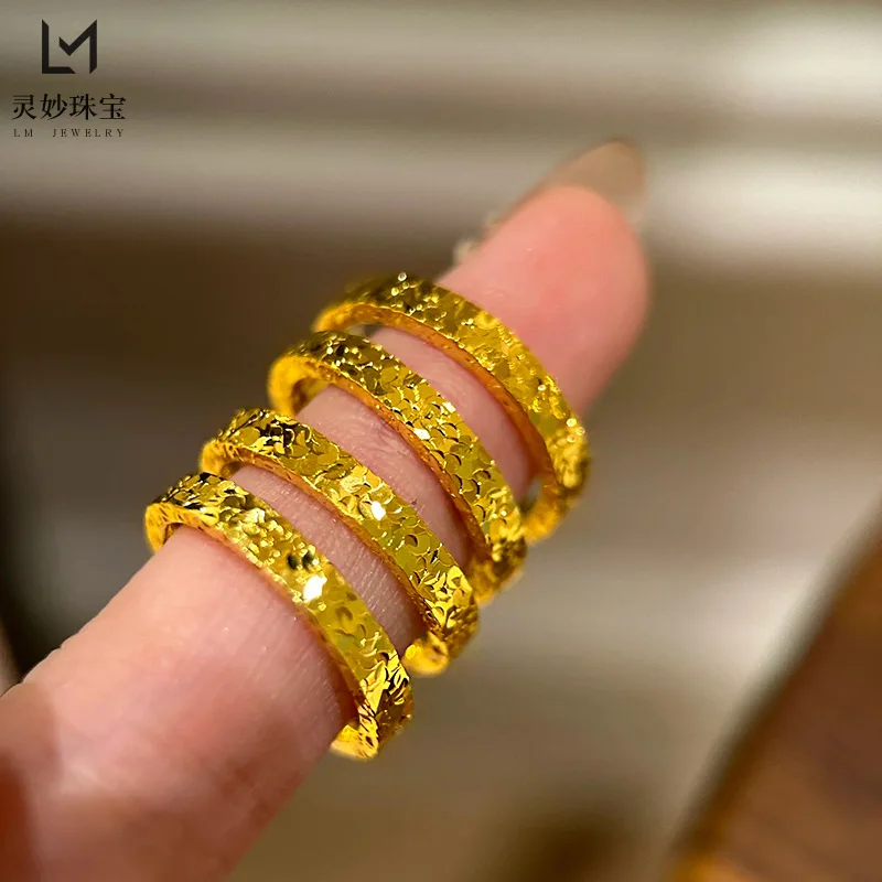 

9999 24K real gold luxury jewelry three-sided broken gold ring women's broken ice ring ring fashionable light luxury gift