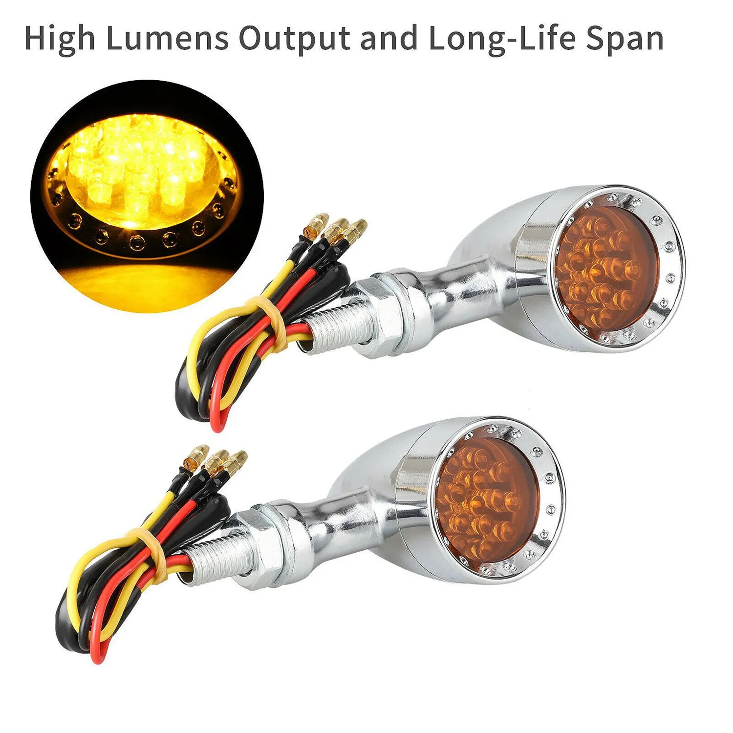 2Pcs Universal Amber Chrome Motorcycle LED Turn Signal Light Brake Running Tail Light