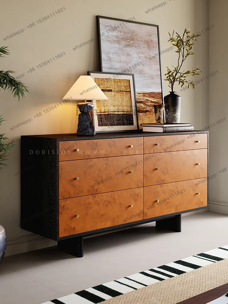 PG antique style bucket cabinet living room wabi sandy wind solid wood storage tree tumor veneer retro six bucket cabinet