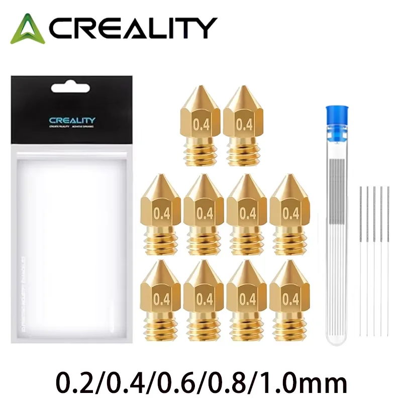 10 Bicos Oficiais Creality de 0,4mm para Extrusora MK8 com Agulhas de Limpeza para Ender 3/3 Pro/3 V2, Ender 5/5 Pro, CR-10