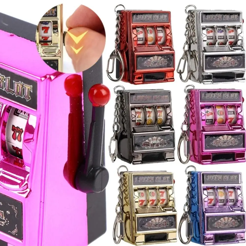 Cartoon Stress Reliever Keychains Toy Mini Key Holder Coin Operated Games Fruit Slot Machine Gift