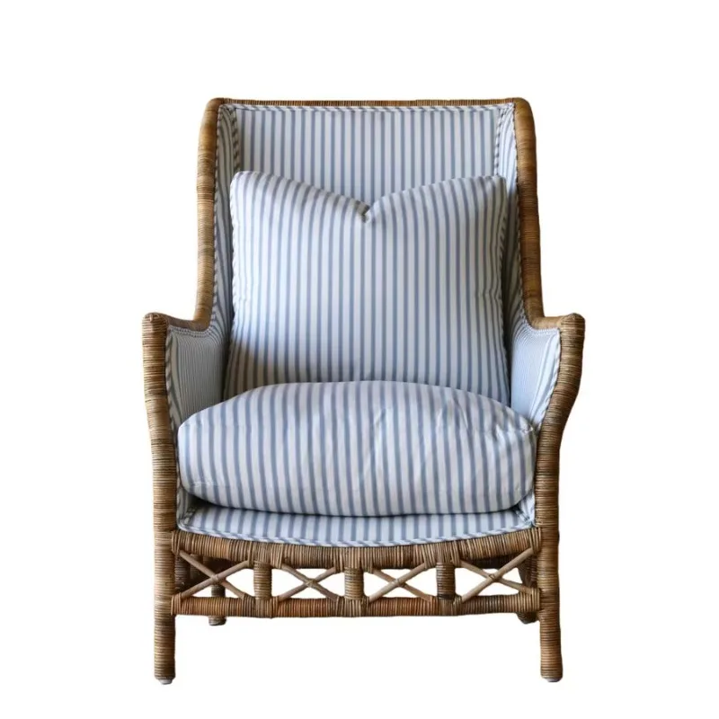 Luxury hotel modern natural rattan single high back sofa chair living room wicker wing back armchair home office