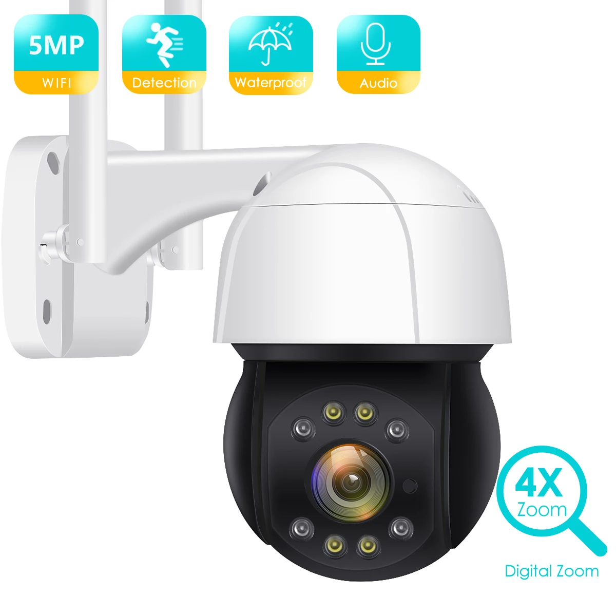 Top 5MP PTZ WiFi Outdoor 4X Digital Zoom Speed Dome Mini IP Camera Security Camera 2MP AI Human Detection DIY Alarm VoiceCCTV