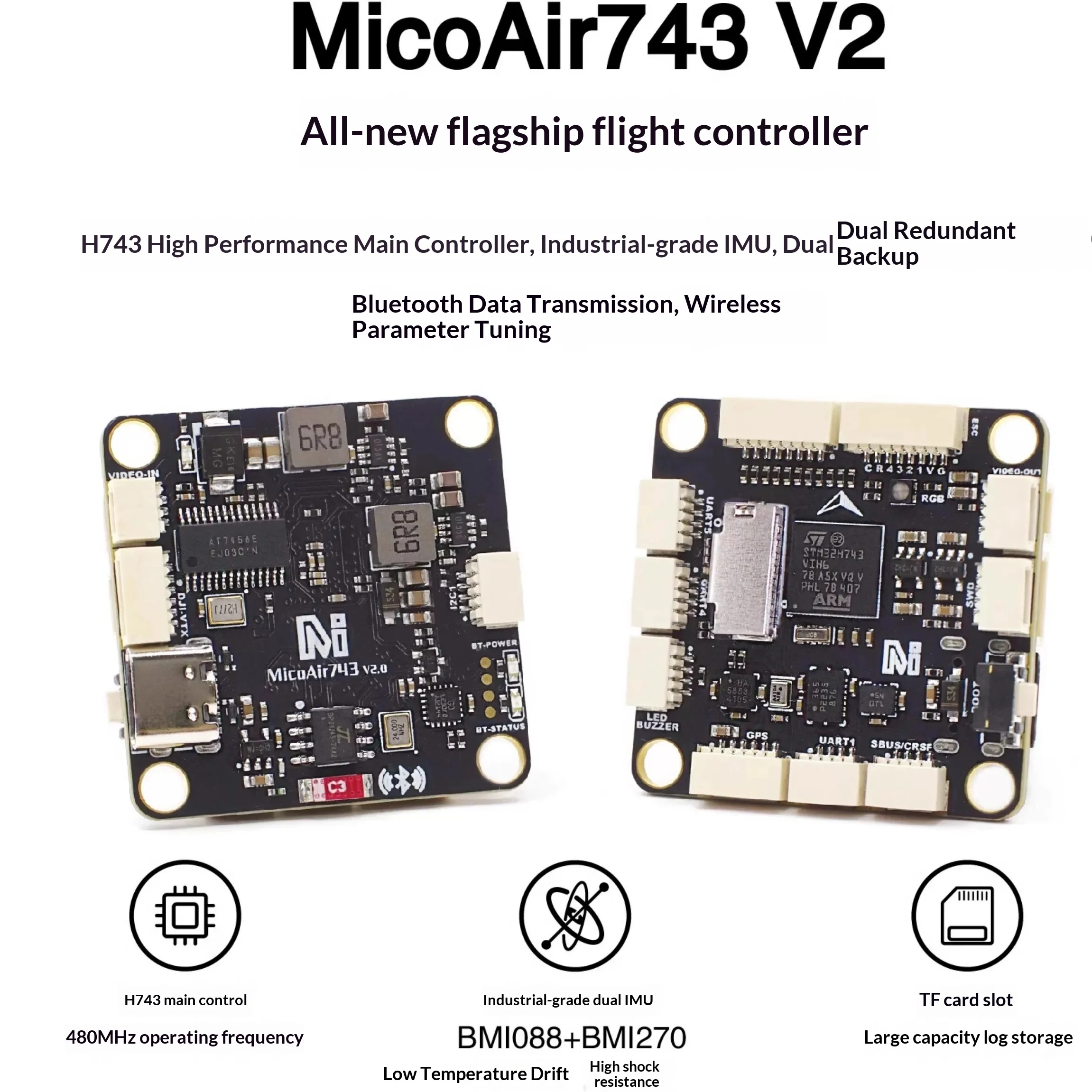 MicoAir 743 V2 Flight Controller Stack Dual IMU Bluetooth Parameter Setting Support APM PX4 INAV Betaflight Firmware FPV Drone T