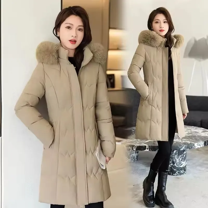

Temperament Women's Cotton Padded Outerwear 2025 New Lady WarmLong Overcoat Korean Loose Winter Parkas Coat