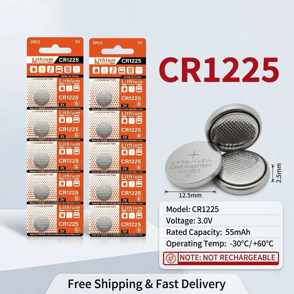 

3V Lithium Button Battery CR1225 ECR1225 2-10PCS 1225 Coin Cell for Electronic Instrument & Remote Control
