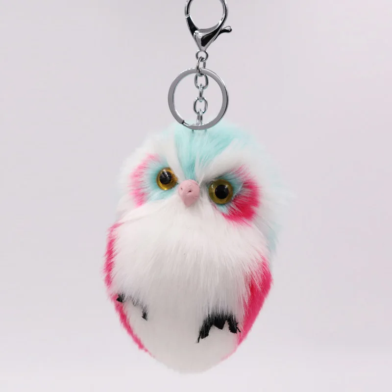 Owl Decoration Key Ring Lmitation Rabbit Fur Bag Cute Animal Car Pendant Key Ring Bags Mobile Phone Accessories Jewelry Gifts