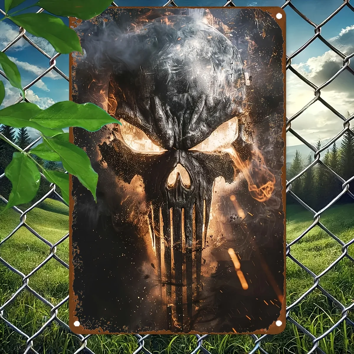 CIFBUY Retro Punisher Skull Waterproof Aluminum Wall Art, Durable Metal Decor For Bar Office Garage Game Room
