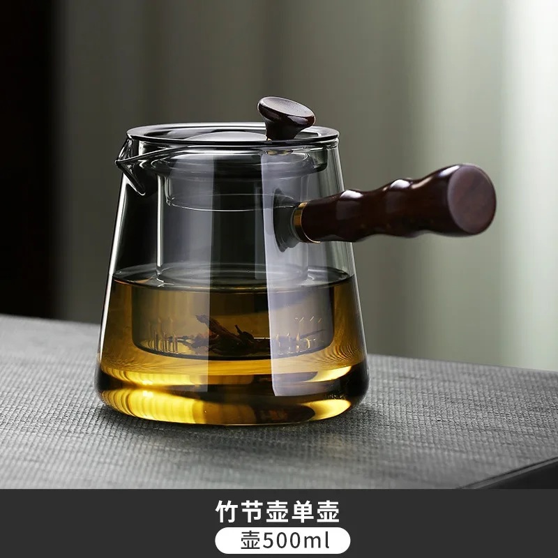 Side Handle Wooden Handle Glass Teapot Steaming and Boiling Dual-use Japanese-style Kettle High Borosilicate Gongfu Tea Set view 6