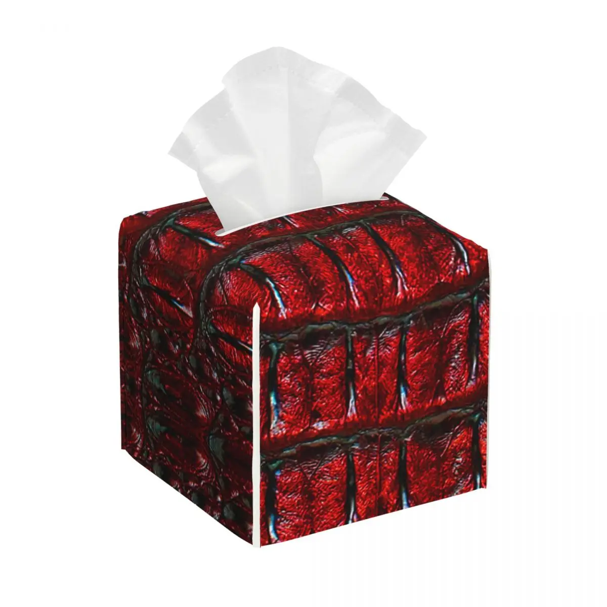 Custom Red Maroon Crocodile Pattern Print Tissue Box Cover PU Leather Square Leather Alligator Facial Tissues Holder for Car