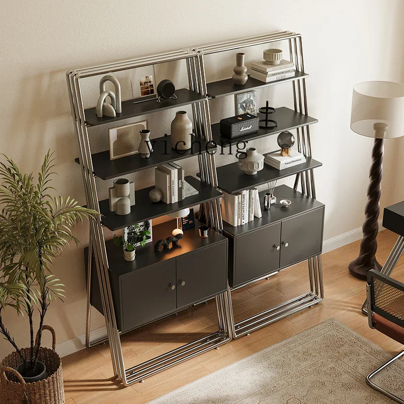 stainless steel bookshelf decorative shelf household floor display rack multi-layer storage cabinet minimalist locker