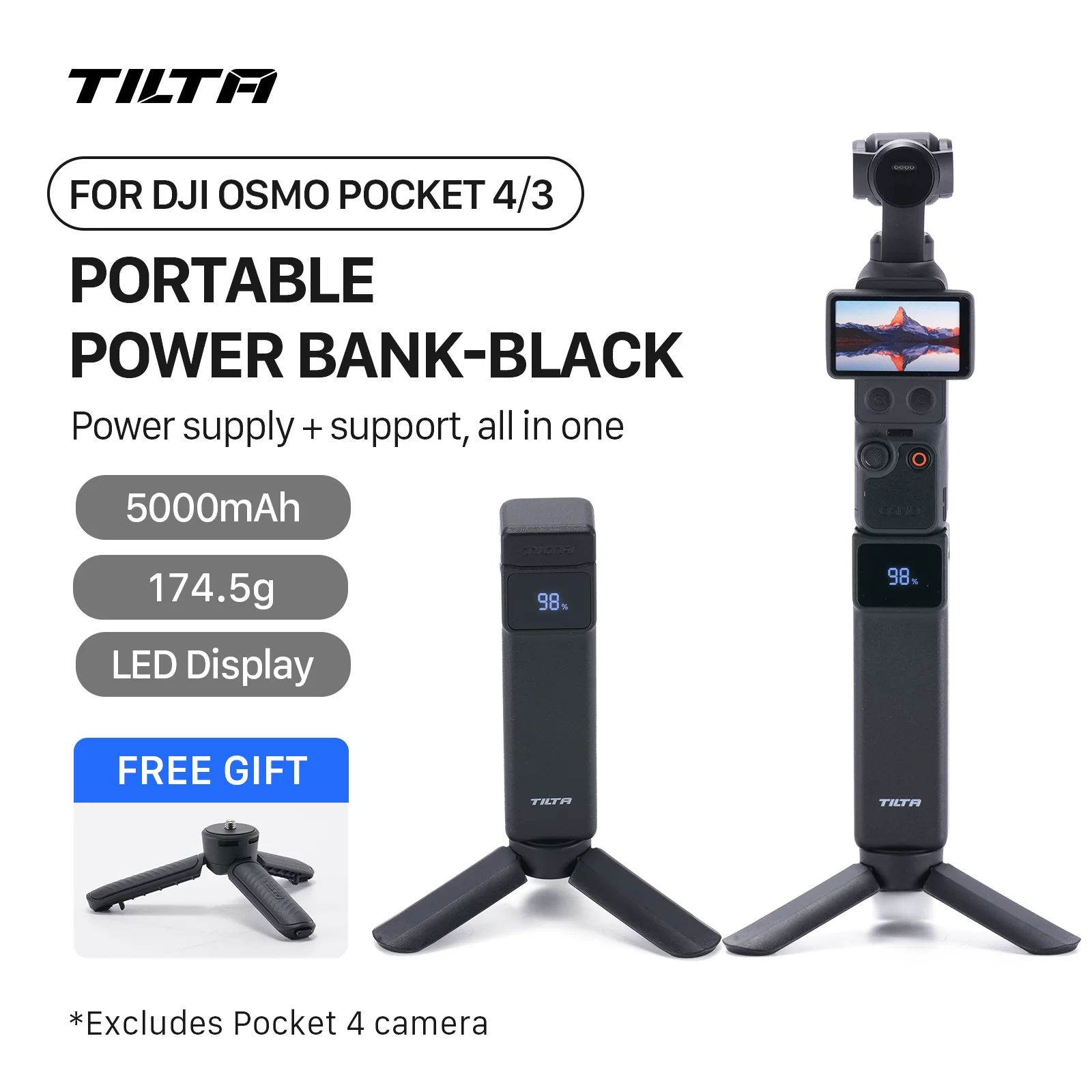 TILTA Power Battery Handle For DJI Osmo Pocket 4 Pocket 3 Portable Mini External Battery Pack Travel Charger Camera Accessories