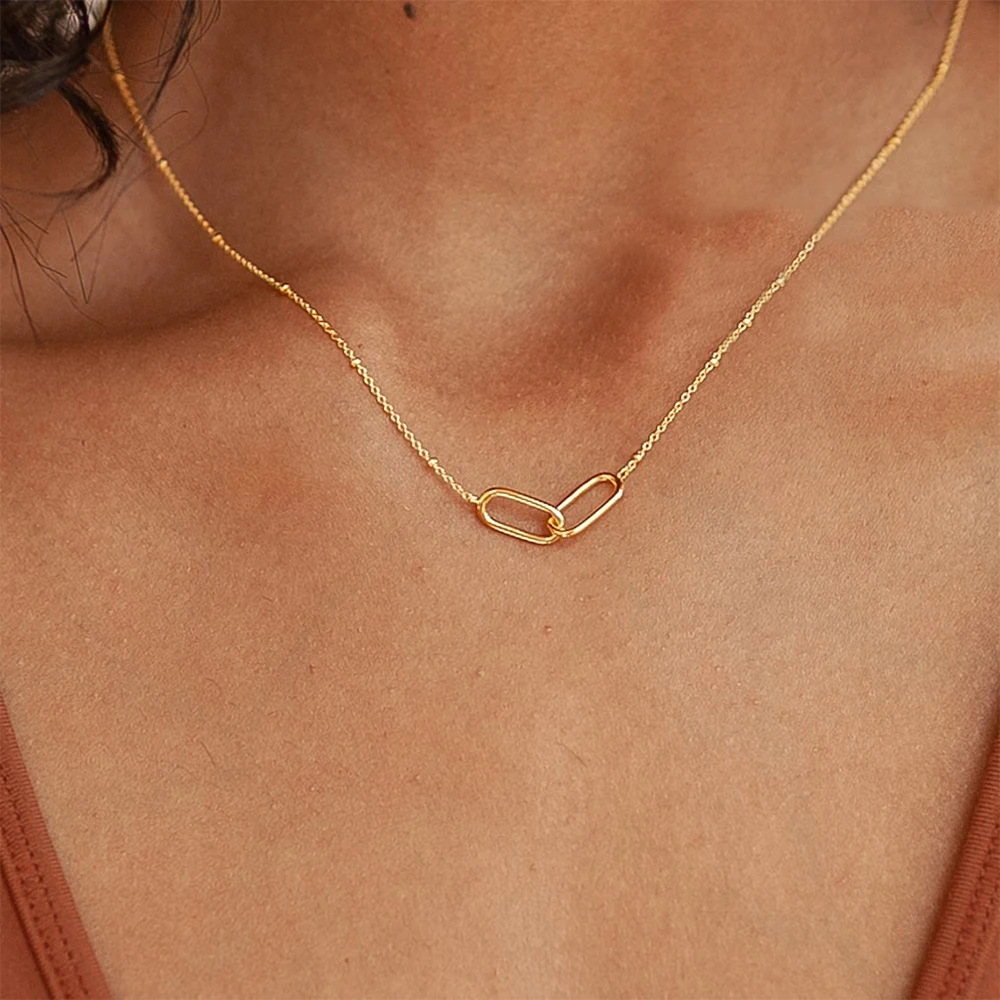eManco Hot Geometric Double Paperclip Pendant Fashion Stainless Steel Link Infinity Necklace Simple Jewelry Wholesale
