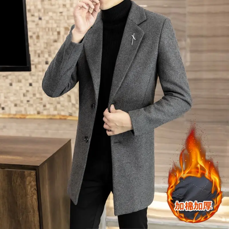 

2023 Winter Thickened Warm Woolen Jackets Men Mid Length Casual Business Trench Coat Slim Fit Windbreaker Overcoat Men Clothing