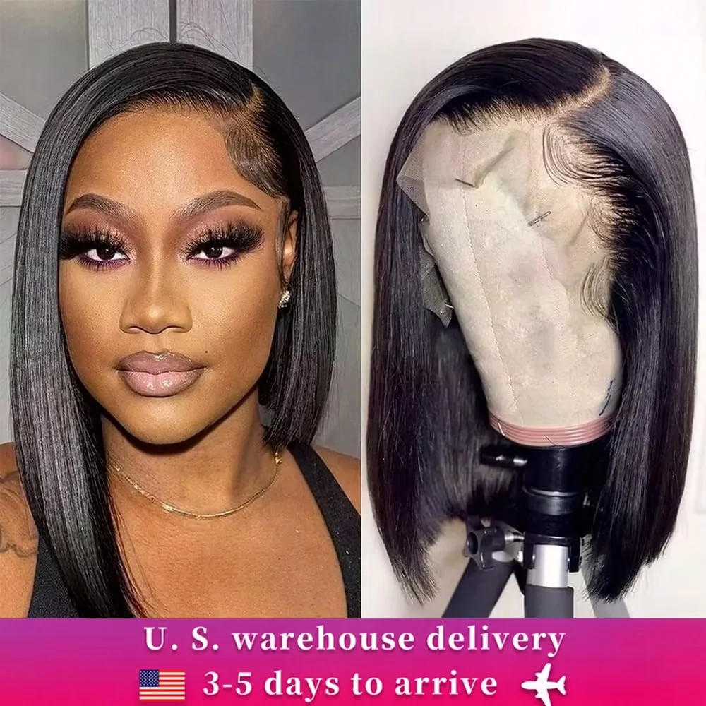 220% 밀도 밥 가발 스트레이트 100% 인모 레이스 프론트 가발 14인치 13x4 밥 브라질 레미 헤어 프리 플러킹 레이스 프론트 가발