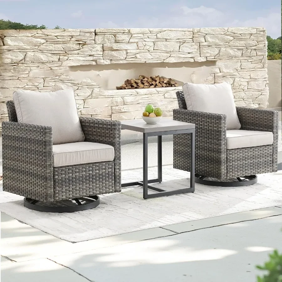 

Набор вращающихся стульев-качалок для патио на открытом воздухе, плетеная мебель для бистро из трех предметов со удобными подушками, прочный металлический каркас и Integra