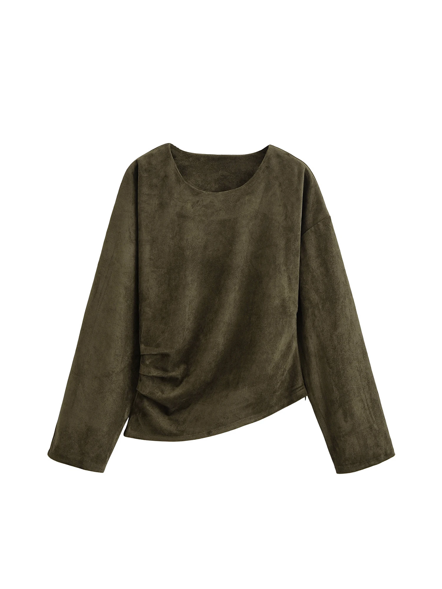 

Women's Dark Green Y2k Gyaru Suede T-shirt Vintage Aesthetic Harajuku Tee Top Long Sleeve T-shirts 2000s Fashion Clothes Autumn