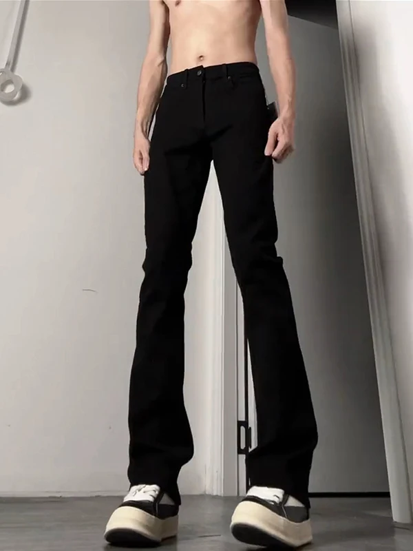 Black Elastic Slim Fit Jeans Men's American High Street Cleanfit Straight Leggings Slimming Micro Flared Pants Casual Youth S...