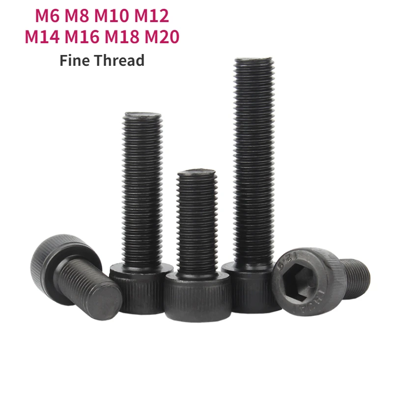 

M6 M8 M10 M12 M14 M16 M18 M20 Винты с шестигранной головкой и шестигранной головкой с мелкой резьбой, черные болты с шестигранной головкой класса 12,9