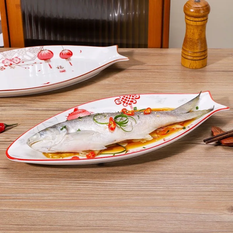Nordic Cartoon Fish Plate Creative Steamed Dish Microwave Oven Available Household Restaurant Tableware Fish-shaped Dinner Plate