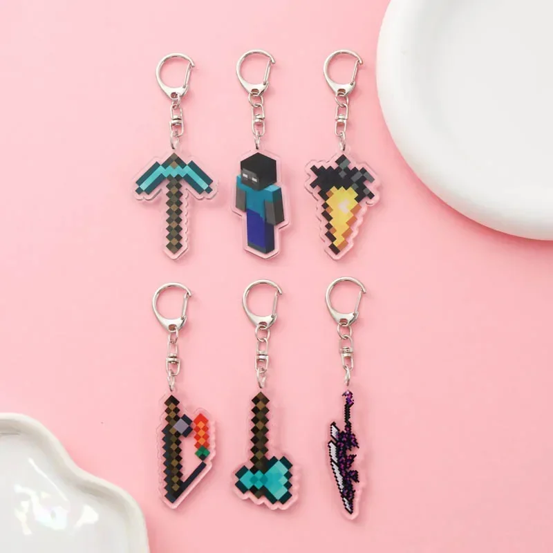 Anime Game Minecraft Acrylic keychain accessaries Cartoon funny Bag Pendant cute creative charm Car Keyring Friends Fans Gifts