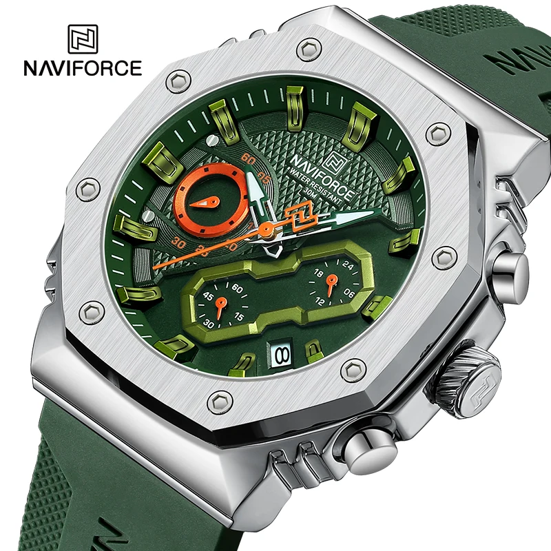 Naviforce moda tendência relógio para homem pulseira de silicone quartzo calendário pequeno mostrador cronógrafo wriswatch esporte à prova dwaterproof água homem relógio