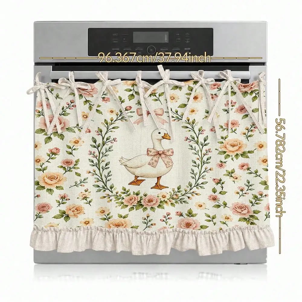 Two-dimensional Flower Duck Wreath Pattern Multi-functional Decorative Curtain, Suitable for Kitchen Drapes, Oven Covers, Washing Machines, Dishwashers, Bathroom Window Decorations and Kitchen Decorations, Halloween Kitchen Aprons