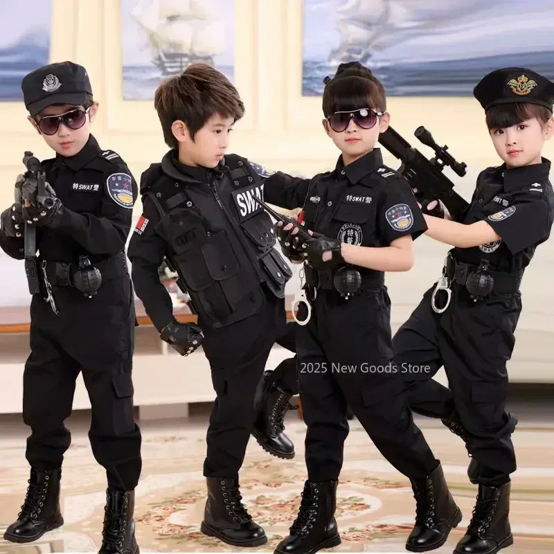 Halloween Kinderen Politieagent Cosplay Kostuum Jongens Meisjes Kid Politie-uniform Leger Politieagenten Kleding Sets Party Dress Up Gift