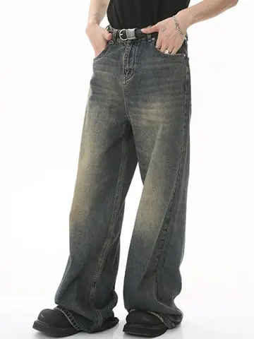 New Men's Baggy Straight Leg Wide Leg Jeans Male Fashion Vintage Wash Casual Denim Pants Youth Popular Brand Streetwear Trousers