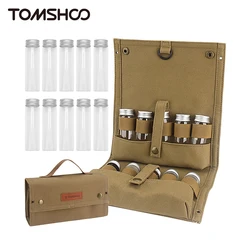 Tomshoo Durable BBQ Spice Storage Bag w 10 Bottles Outdoor Camping Portable Picnic Barbecue Seasoning Spice Bottle Storage Bag